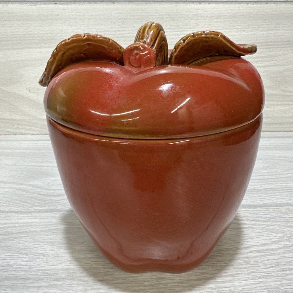 Ceramic Apple Shaped Canister w/ Lid 7 x 6" Cookie Jar Harvest